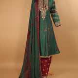 Pure Silk Tie-Dye Dori and Mirror Work short Anarkali Salwar Suit Dupatta