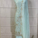 Serene Elegance: Hand-Embroidered Organza Georgette Ensemble