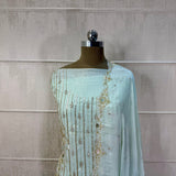 Serene Elegance: Hand-Embroidered Organza Georgette Ensemble