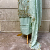 Serene Elegance: Hand-Embroidered Organza Georgette Ensemble