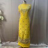 Regal Glow: Mustard Tissue Crepe Ensemble with Zardozi & Pearl Appliqué