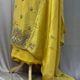 Regal Glow: Mustard Tissue Crepe Ensemble with Zardozi & Pearl Appliqué