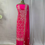 Hot Pink Georgette Organza Hand-Embroidered Suit with Beaded Dupatta