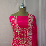 Hot Pink Georgette Organza Hand-Embroidered Suit with Beaded Dupatta