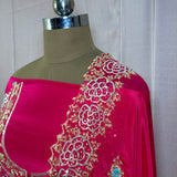 Hot Pink Georgette Organza Hand-Embroidered Suit with Beaded Dupatta