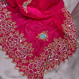 Hot Pink Georgette Organza Hand-Embroidered Suit with Beaded Dupatta