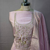 Baby Pink Pure tissue Chanderi Suit with Zardozi Motifs