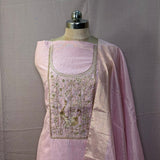 Baby Pink Pure tissue Chanderi Suit with Zardozi Motifs