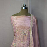 Onion Pink Hand-Embroidered Tissue Crepe Unstitched Suit
