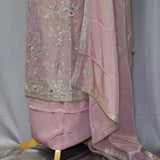 Onion Pink Hand-Embroidered Tissue Crepe Unstitched Suit