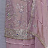 Onion Pink Hand-Embroidered Tissue Crepe Unstitched Suit