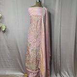 Onion Pink Hand-Embroidered Tissue Crepe Unstitched Suit