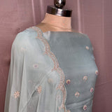 Ice Blue Hand-Embroidered Tissue Crepe Suit with Tissue Georgette Dupatta