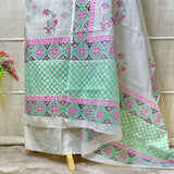 Hand-Blocked Chanderi Suit with Cotton Bottom and Dupatta