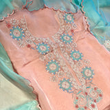 Luxurious Hand-Embroidered Banarasi Organza Silk Suit with Gota Work and Woven Jaal Dupatta