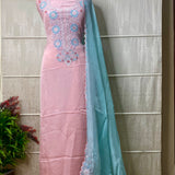 Luxurious Hand-Embroidered Banarasi Organza Silk Suit with Gota Work and Woven Jaal Dupatta