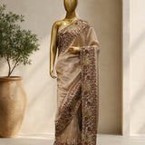 Silver Gold Hand-Embroidered Tissue Silk Ensemble
