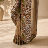 Silver Gold Hand-Embroidered Tissue Silk Ensemble