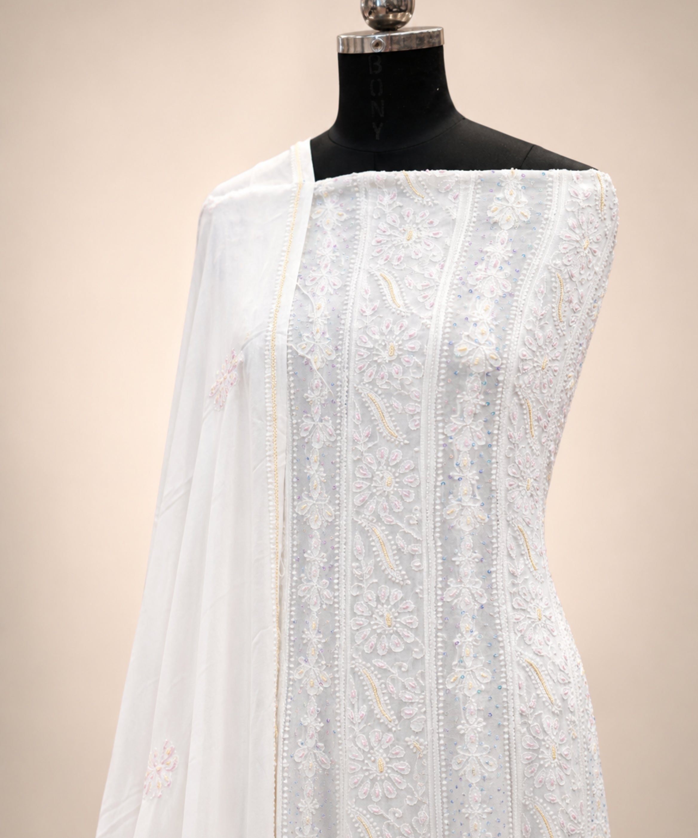 Silver Gold Hand-Embroidered Tissue Silk Saree