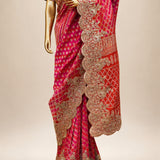 Red and Pink Fusion Silk Saree
