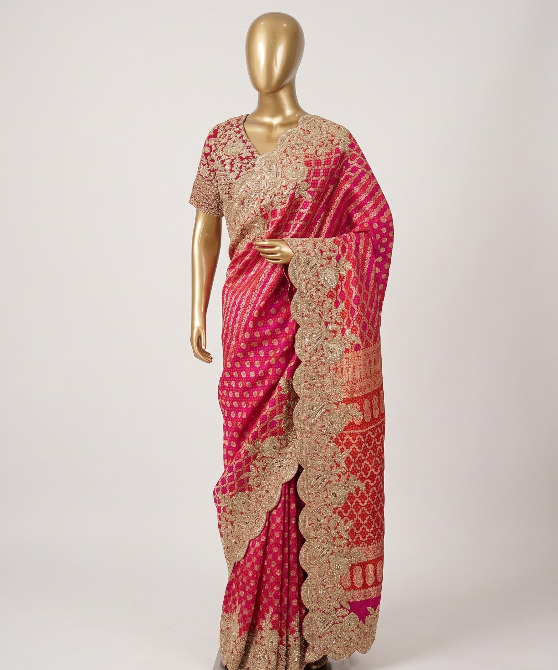 Red and Pink Fusion Silk Saree