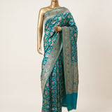 Turquoise Blue Katan Pure Banarasi Silk Saree