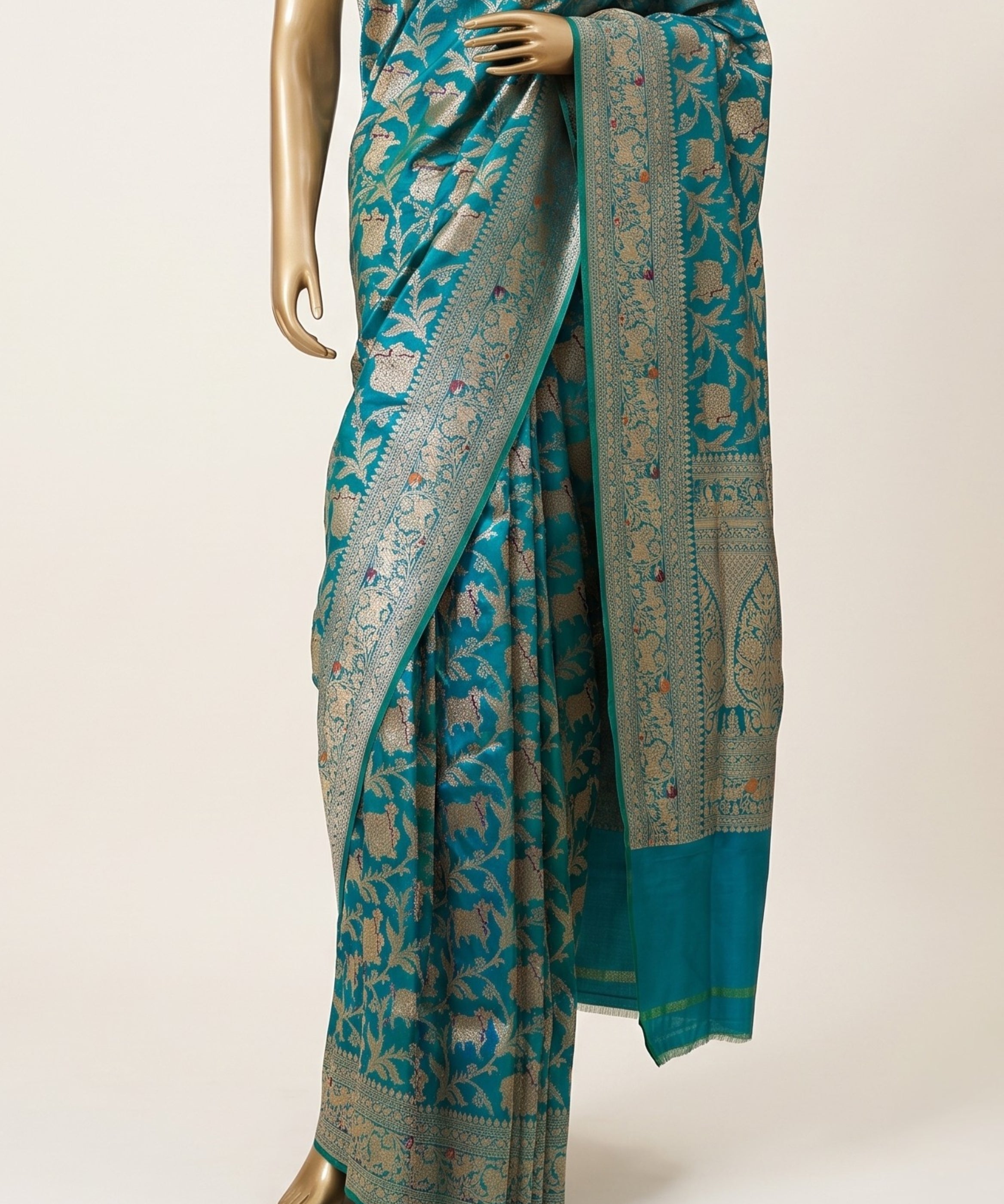Turquoise Blue Katan Pure Banarasi Silk Saree