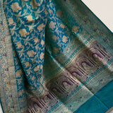 Turquoise Blue Katan Pure Banarasi Silk Saree