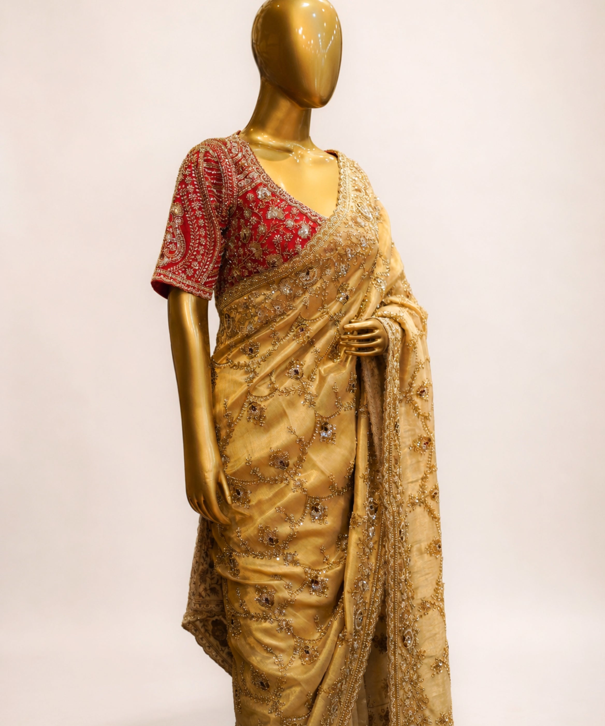 Gold Hand-Embroidered Tissue Silk Saree
