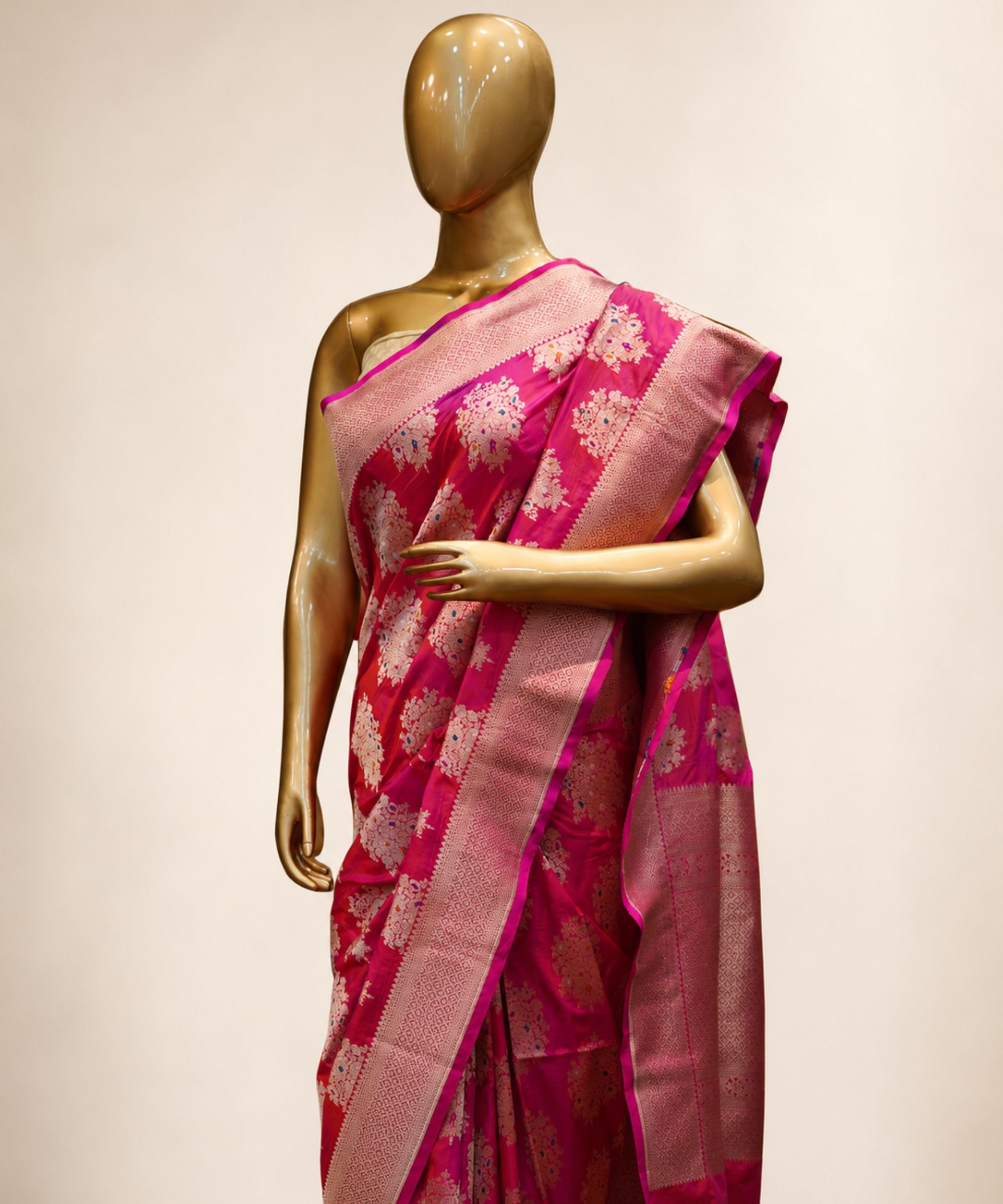 Fuchsia Pink Pure Katan Silk Banarasi Saree