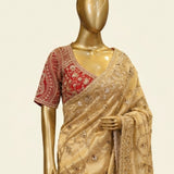 Gold Hand-Embroidered Tissue Silk Saree