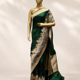 Bottle Green Pure Katan Silk Banarasi Saree