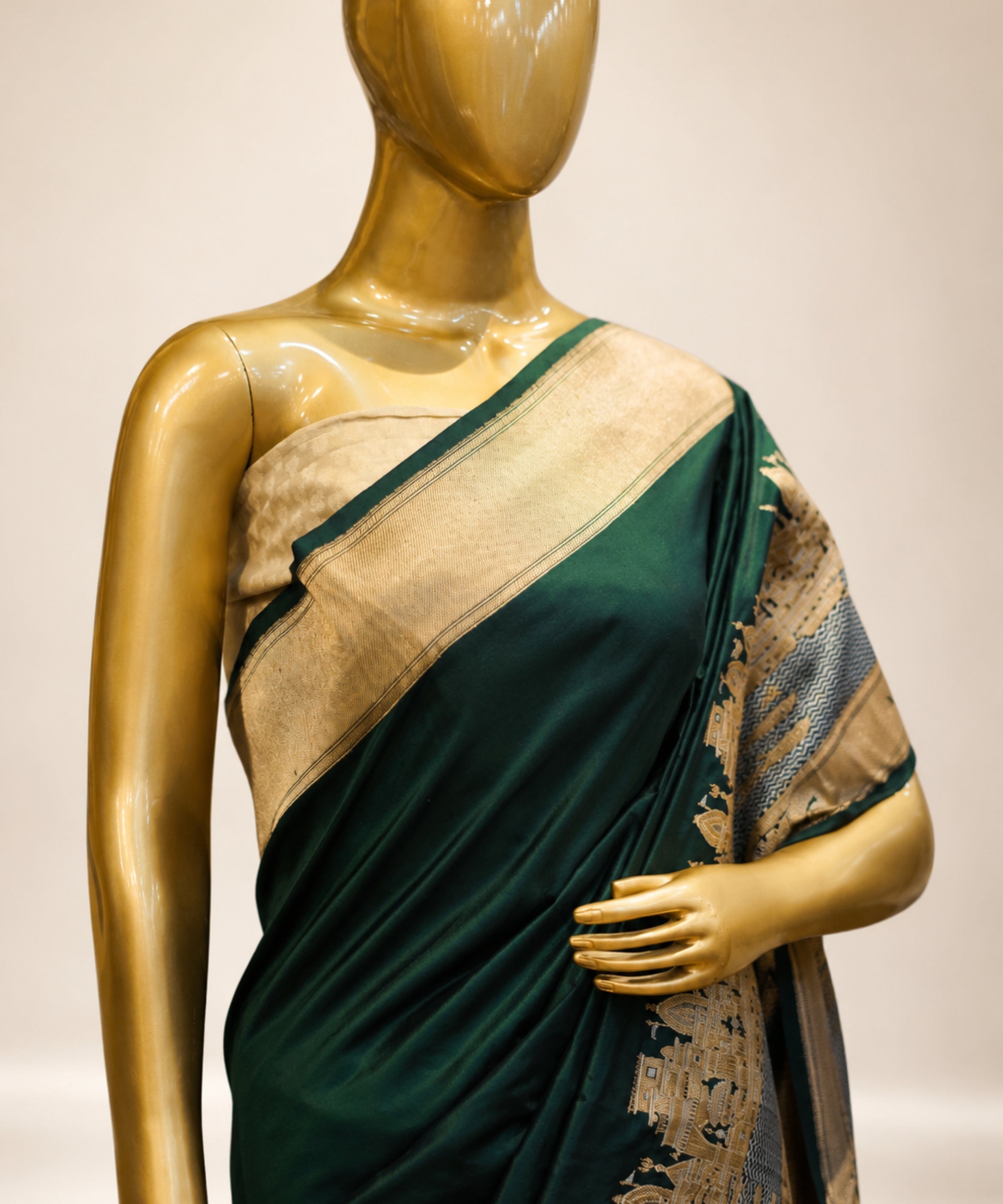 Bottle Green Pure Katan Silk Banarasi Saree