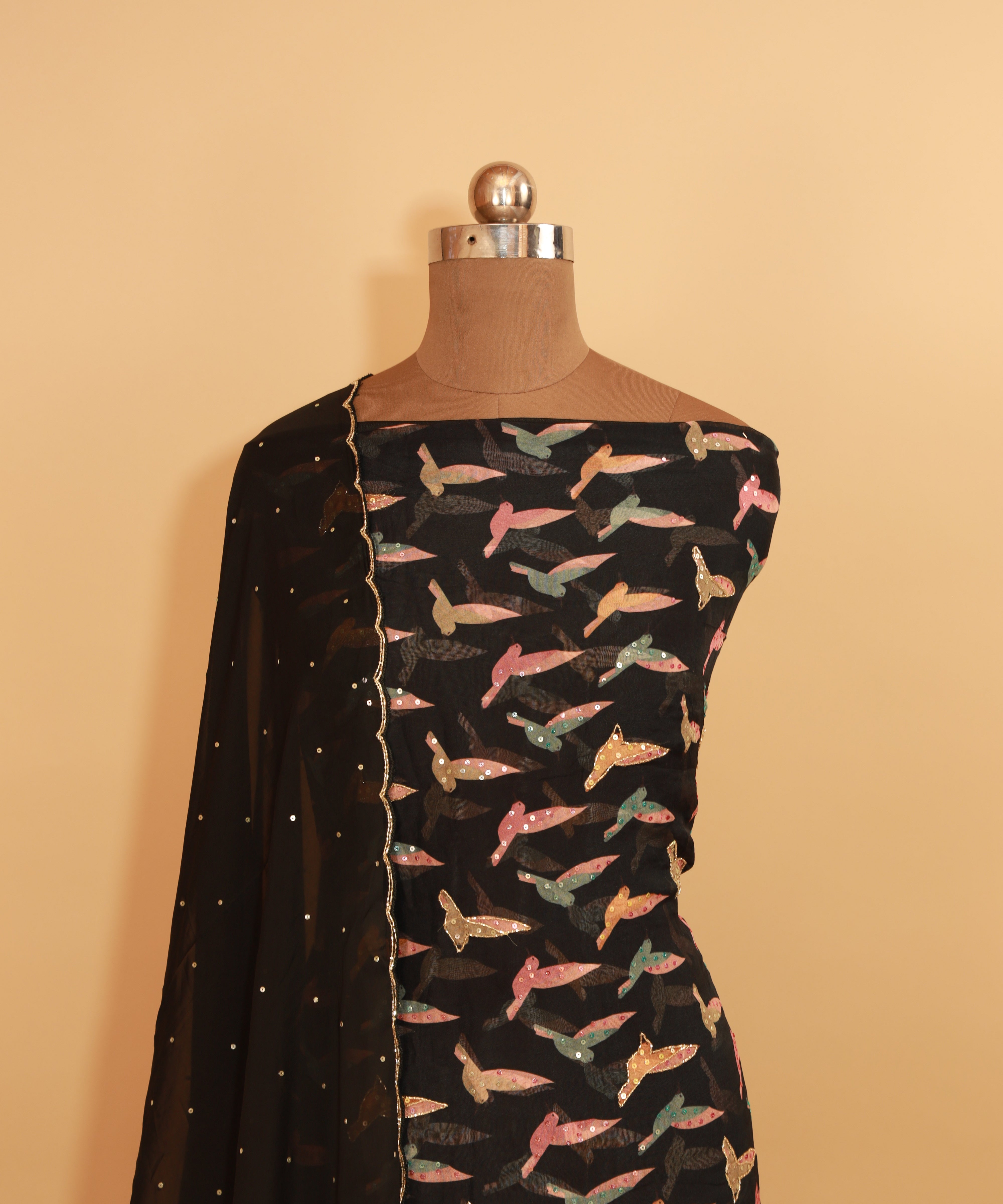 Hand Embroidered Black Organza Suit Dupatta