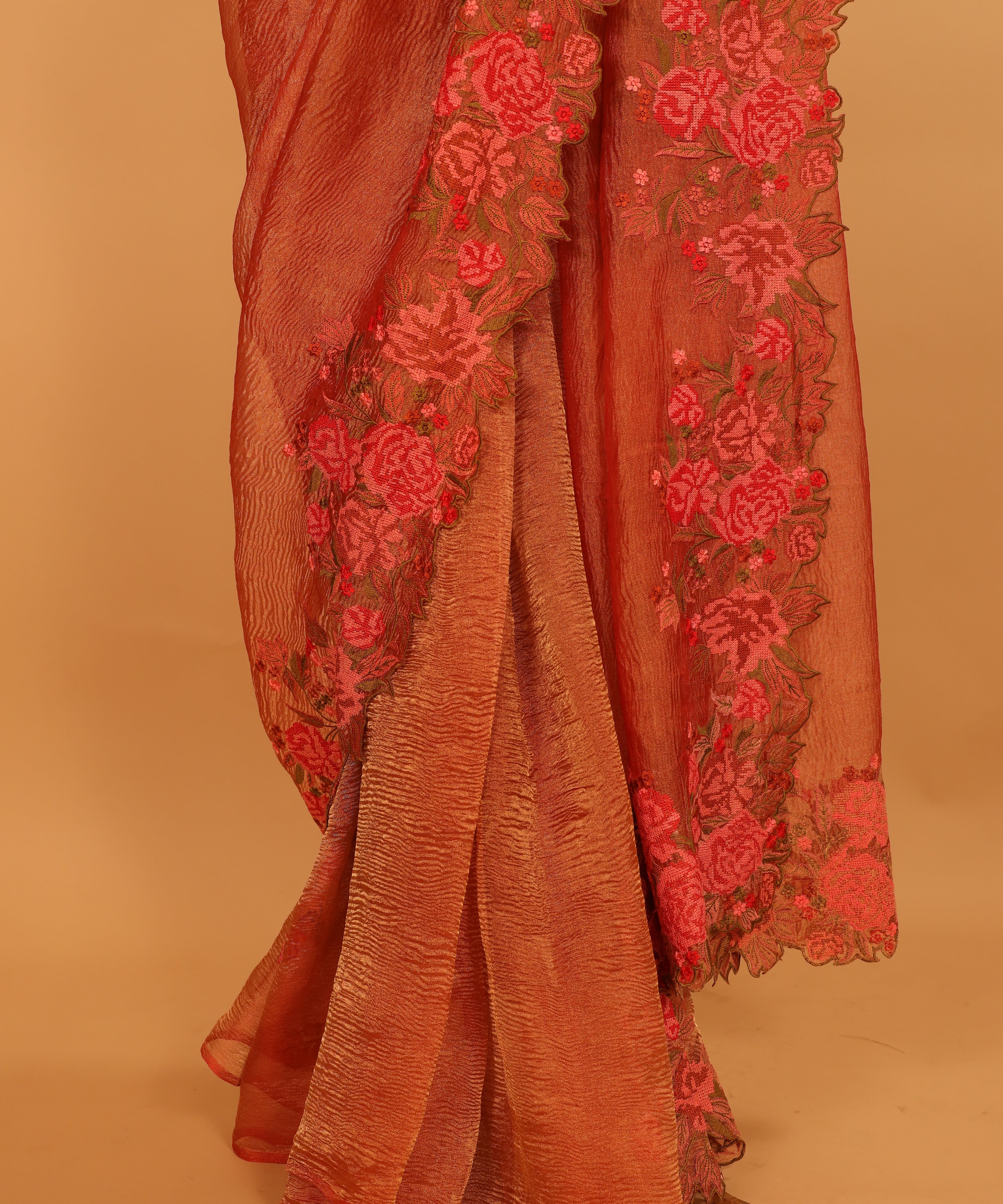 Designer Thread Embroidered Tissue Saree