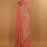 Hand Embroidered Pink Pure Silk Suit Dupatta