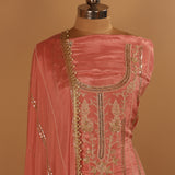 Hand Embroidered Pink Pure Silk Suit Dupatta