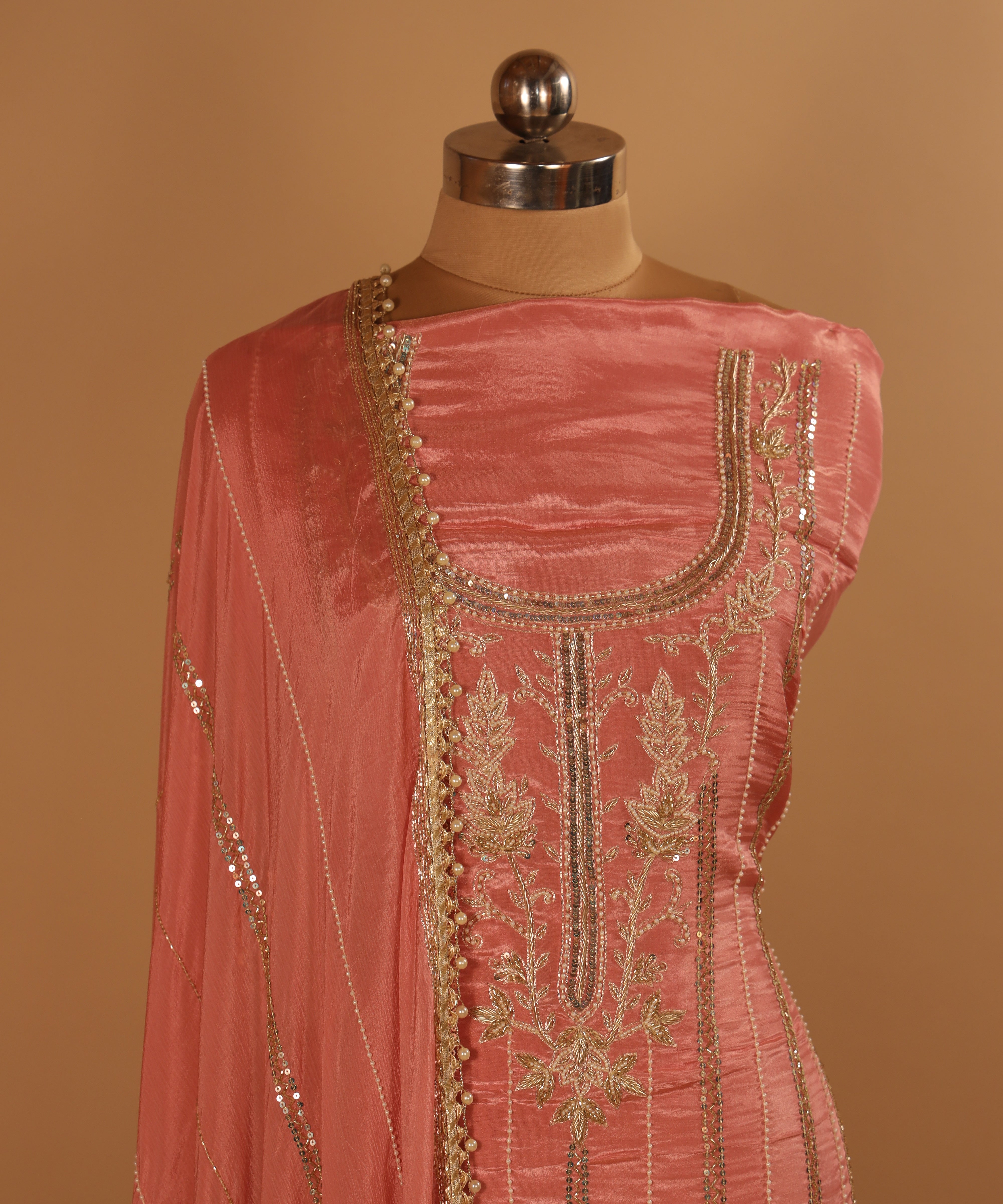 Hand Embroidered Pink Pure Silk Suit Dupatta