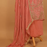 Hand Embroidered Pink Pure Silk Suit Dupatta