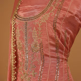 Hand Embroidered Pink Pure Silk Suit Dupatta