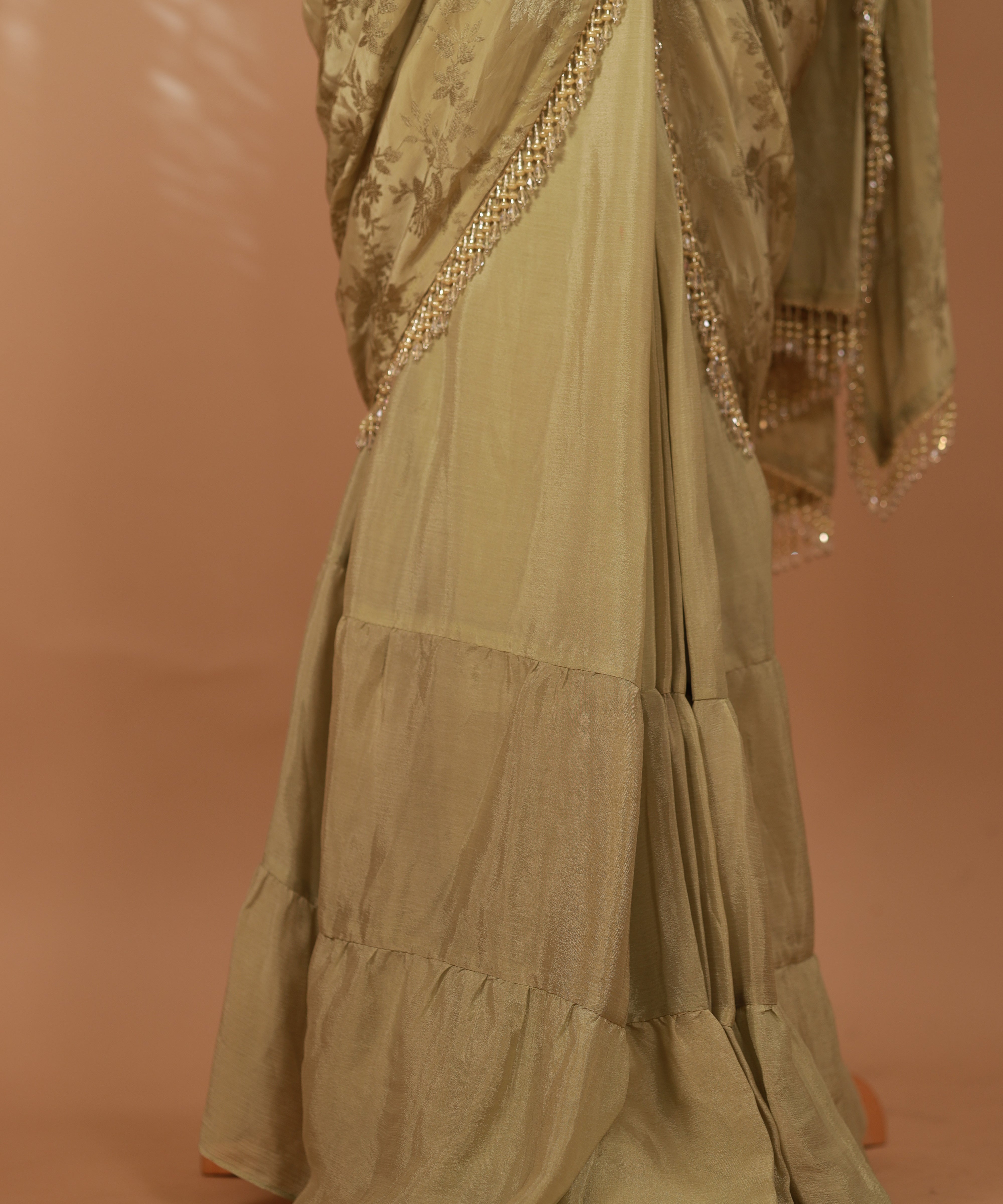Designer Green Hand Embroidered Drape Saree