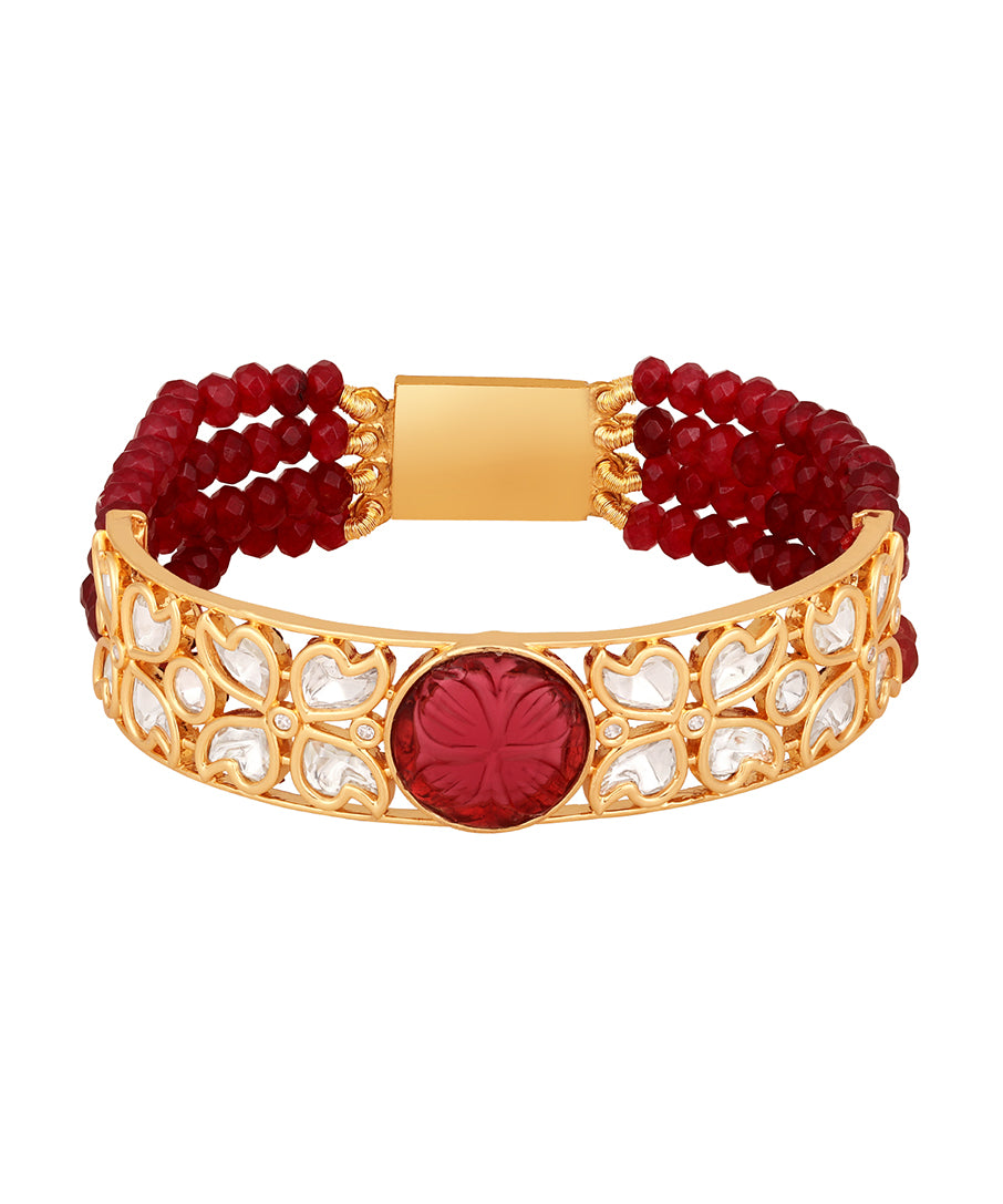Designer gold brass polish with kundanpolki,Agate and onyx carved stone