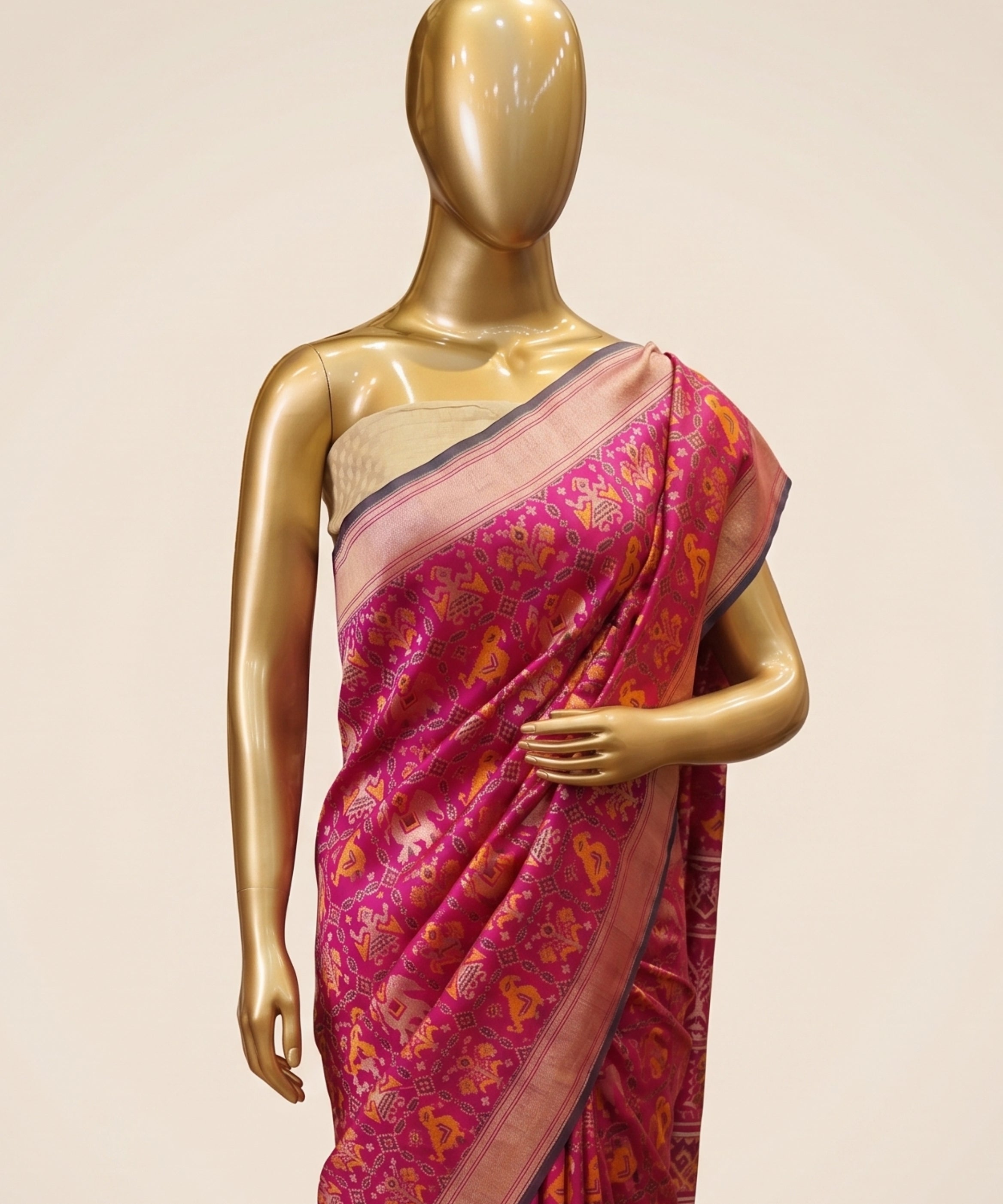 Hot Pink Pure Katan Silk Patola Saree
