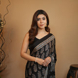 Black Hand Block Printed Gajji Silk Unstitched Blouse