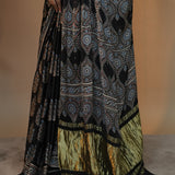 Black Hand Block Printed Gajji Silk Unstitched Blouse