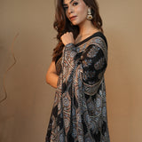Black Hand Block Printed Gajji Silk Unstitched Blouse