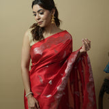 Pure Mango Silk Saree in Red with Gold Zari Weave & Rich Cutwork Pallu