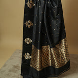 Black Pure Silk Handwoven Saree with Zari Buti & Satin Border