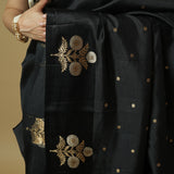 Black Pure Silk Handwoven Saree with Zari Buti & Satin Border