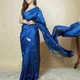 Blue Pure Mango Silk Handwoven Saree with Zari Buti & Satin Border